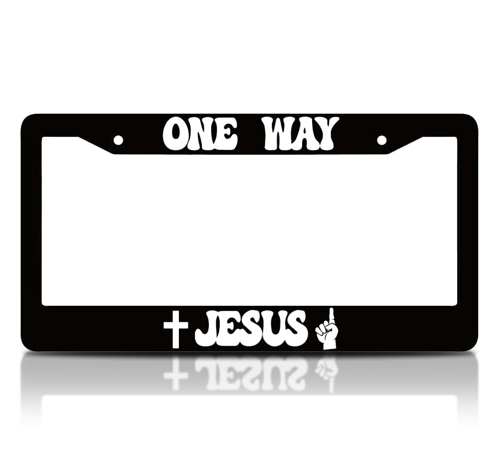 6x12.25 Inch Christian License Plate Frame with Quote One Way Jesus with 2 Holes and Screws - Fun Frames for Car Accessories - Decorative Aluminium License Plate Frames for Front or Rear Car
