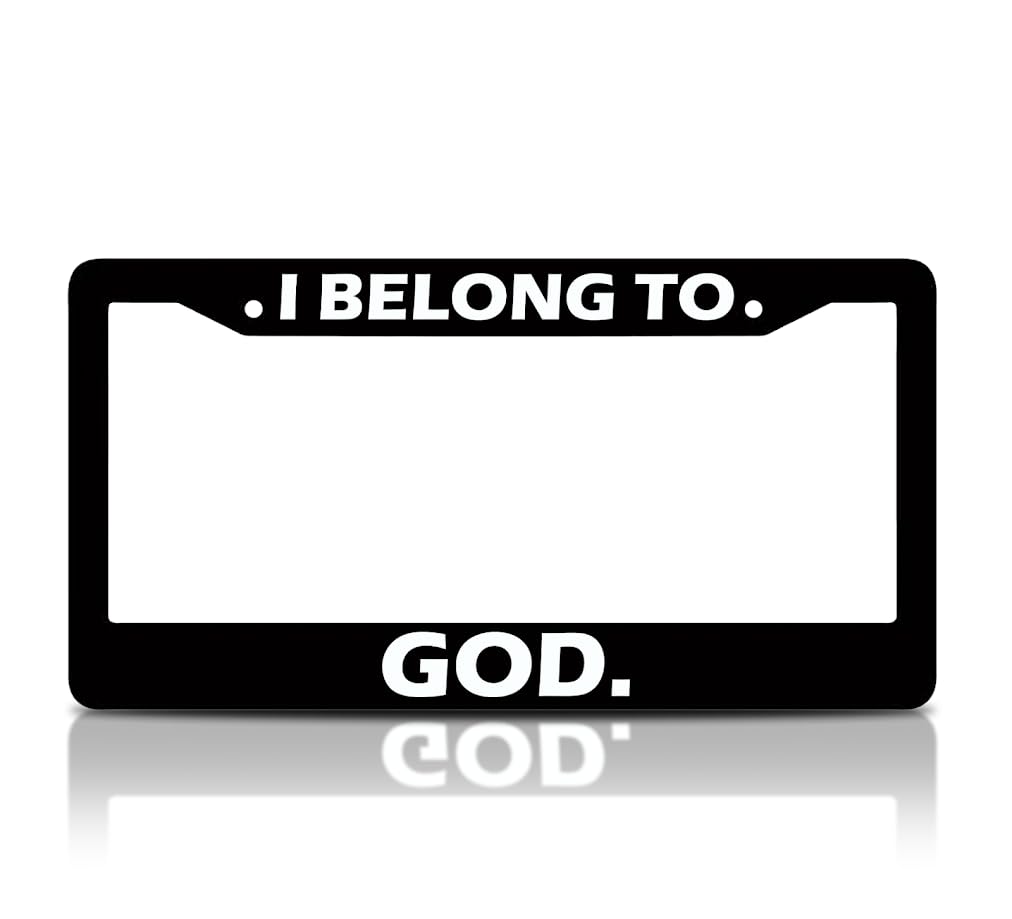6x12.25 Inch Christian License Plate Frame with Quote I Belong to God with 2 Standard Slotted Mounting Holes and Screws - Decorated Aluminium Accessories Frame for USA Standard Cars