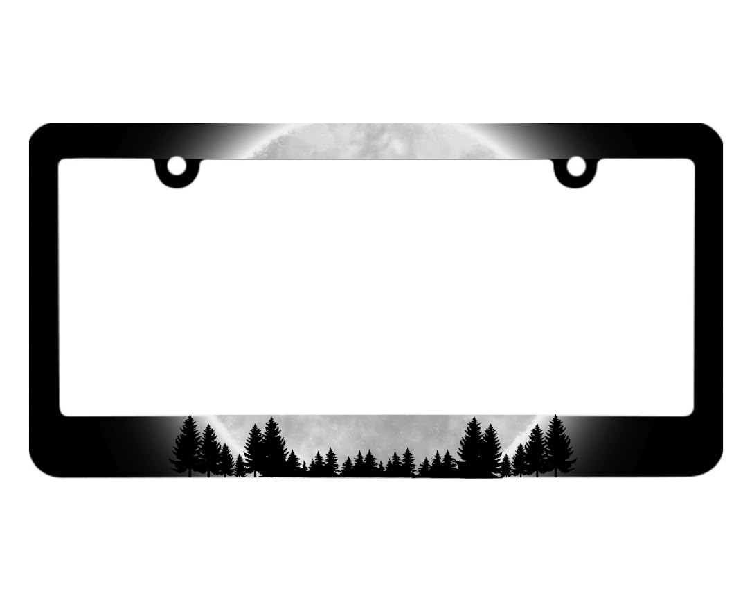 Full Moon Forest License Plate Frame with 2 Holes and Screws - Funny License Plate Frames Decorative - Cars for US Standard Frame for Front and Rear - Metal Plate Frame with Screws 6x12.25 inch