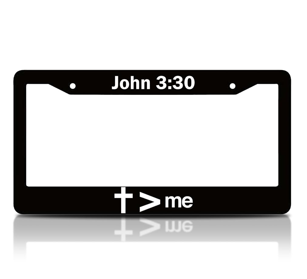 6x12.25 Inch Christian License Plate Frame with Quote John 3:30" with 2 Standard Slotted Mounting Holes and Screws - Decoration Aluminium Accessories License Plate Frame for USA Standard Cars