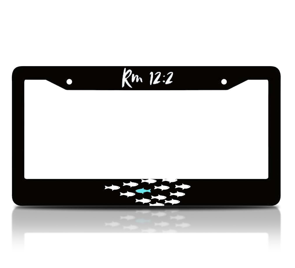6x12.25 inch Personalized Car Black License Plate Frame with Quote Rm 12:2" with 2 Holes and Screws - Aluminium Fish Auto License Plate Frame Accessory for Standard Cars USA for Front or Rear