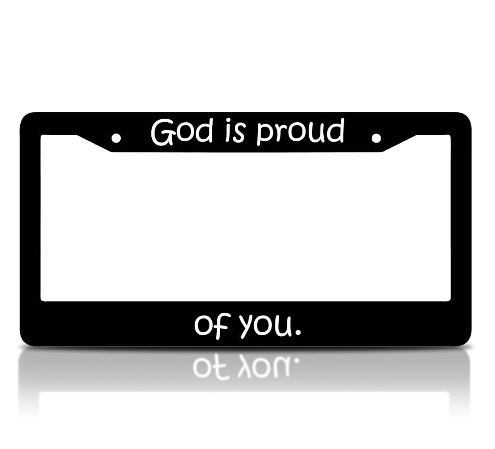 6x12.25 Inch God License Plate Frame for USA Standard God is Proud of You with 2 Holes and Screws - Fun Frames for Cars Accessories - Decorative Aluminium License Plate Frames for Front or Rear