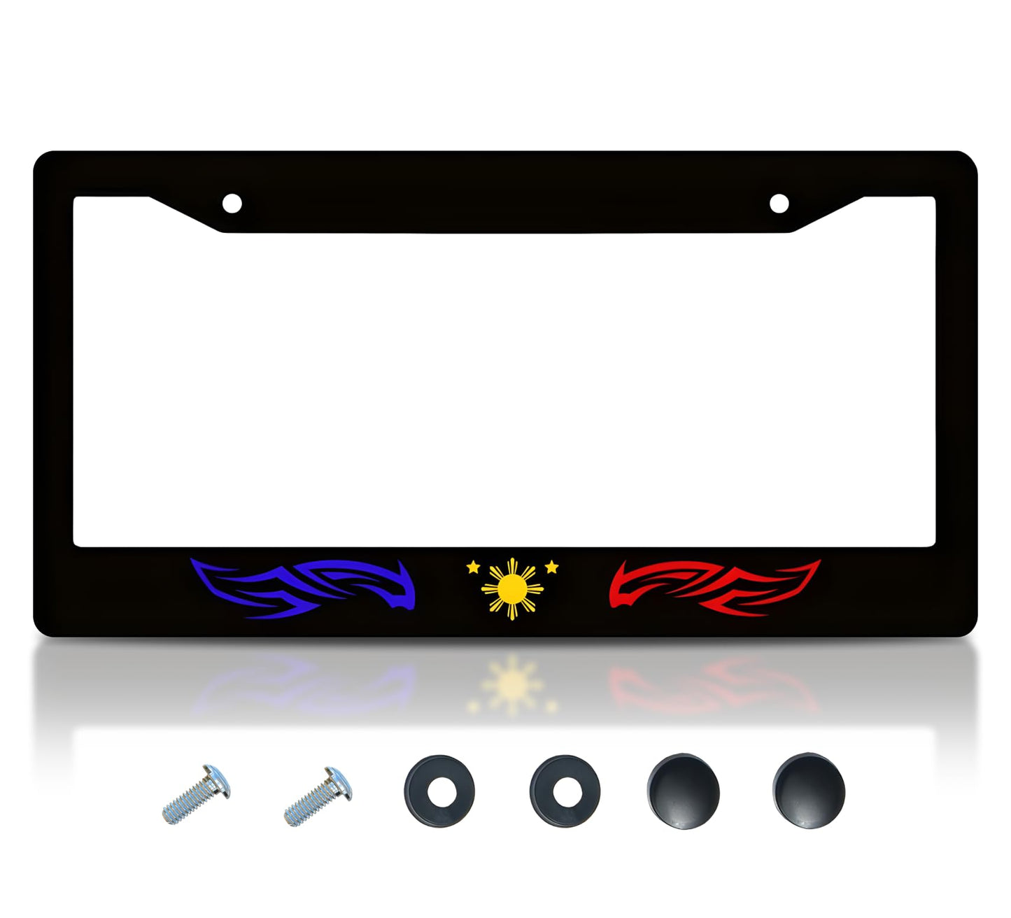 6x12.25 Inch License Plate Frame Philippines Star Tribal - Auto Parts License Plate Frame Decorative - Metal Black Car Frames with 2 Holes and Screws - Standart Cars USA Frame