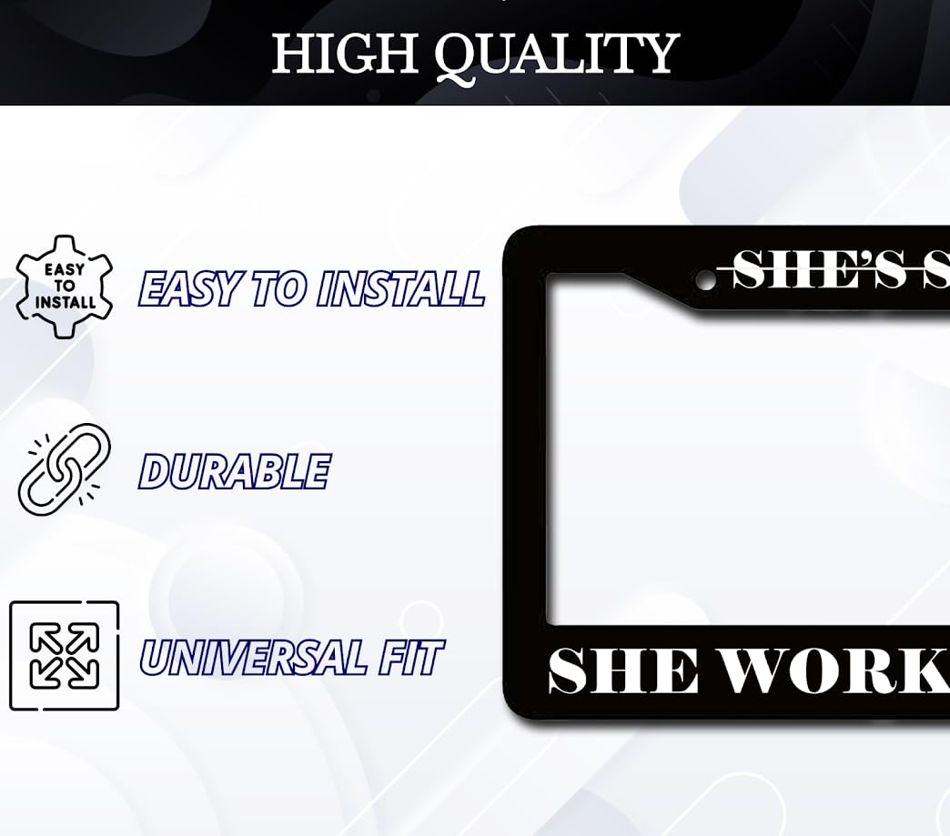 6x12.25 inches Black License Plate Frame with Quote She's So Lucky. She Worked So Hard with 2 Holes and Screws - Standard Cars USA Frame for Front or Rear - Aluminium Plate Frames Car Accessories