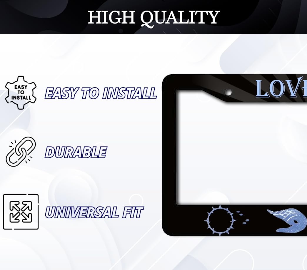 6x12.25 Inch Car Heart License Plate Frame with Quote Love Wins with 2 Holes and Screws - Black License Plate Frame for Standard Cars USA - Aluminium Plate Frame for Front or Rear Number