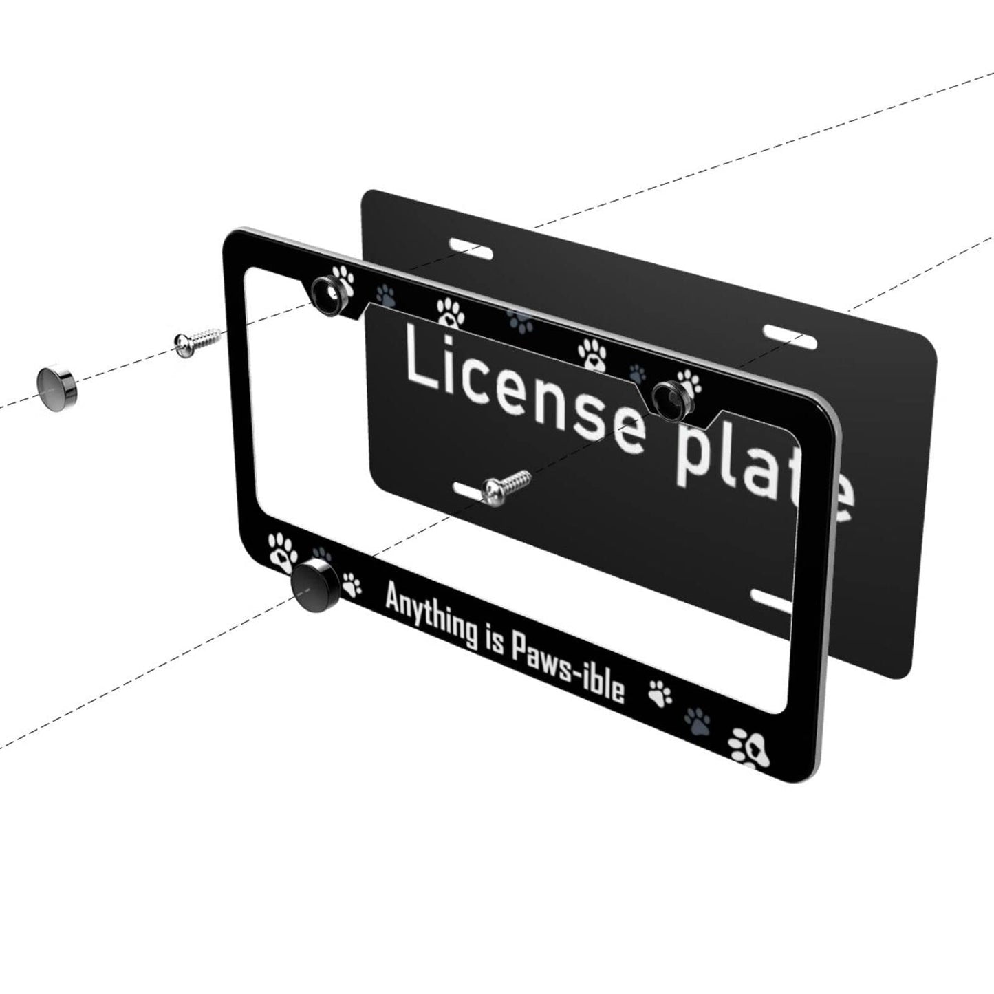 2 Pack Paw Print License Plate Frames Funny Dog Paw Print License Plates Covers Car Tag Frame Cover for License Plate Metal Lighted Aluminum Stainless Car Accessories with 2 Holes