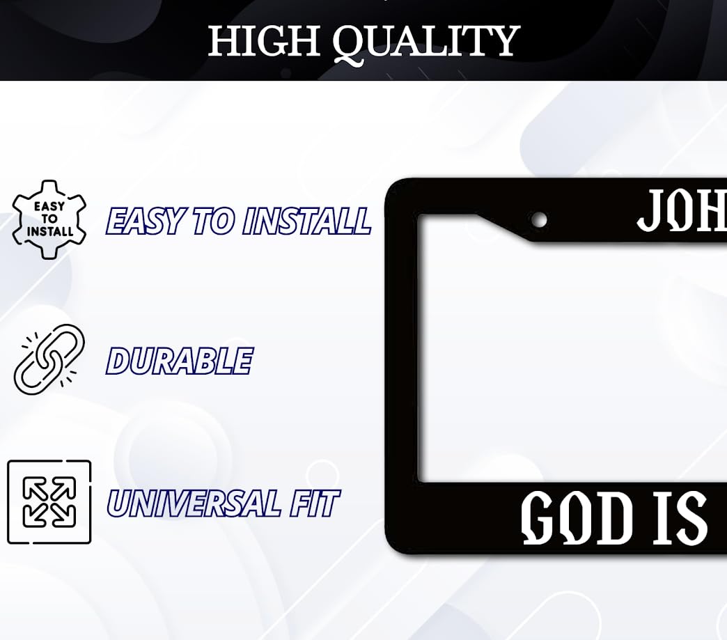 6x12.25 Inch Personalized Aluminium Black License Plate Frame with Quote John 14:8. God is Enough - Christian Front License Plate Frames Designs with 2 Standard Slotted Mounting Holes