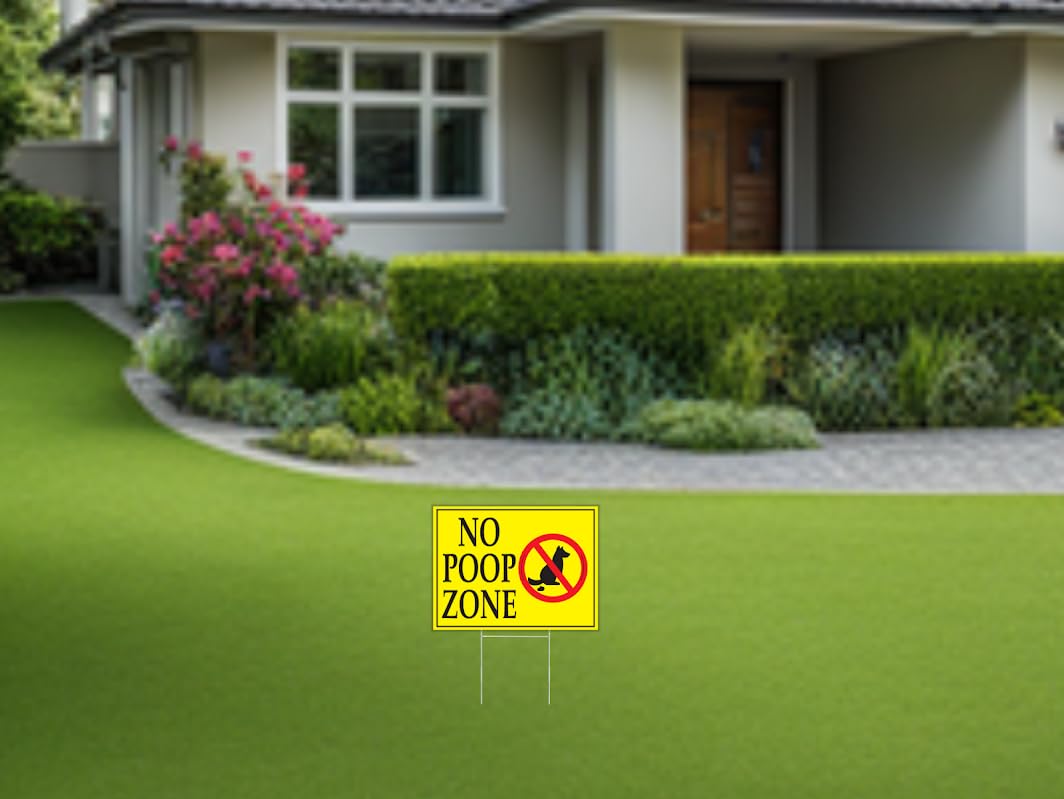 3X No Pooping Dog Plastic Signs for Yard - 8x12 Double Sided Coroplast Keep Off Grass Sign with Stake - No Peeing Dog Sign - No Dogs Allowed Sign - Curb Your Dog Clean Up After Your Dog Signs