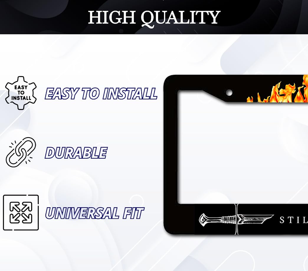 6x12.25 inches Black License Plate Frame with Quote Still I Rise with 2 Holes and Screw - Decoration Standard Car USA Frame for Front - Aluminium Plate Frames with Fire Image for Car Accessories