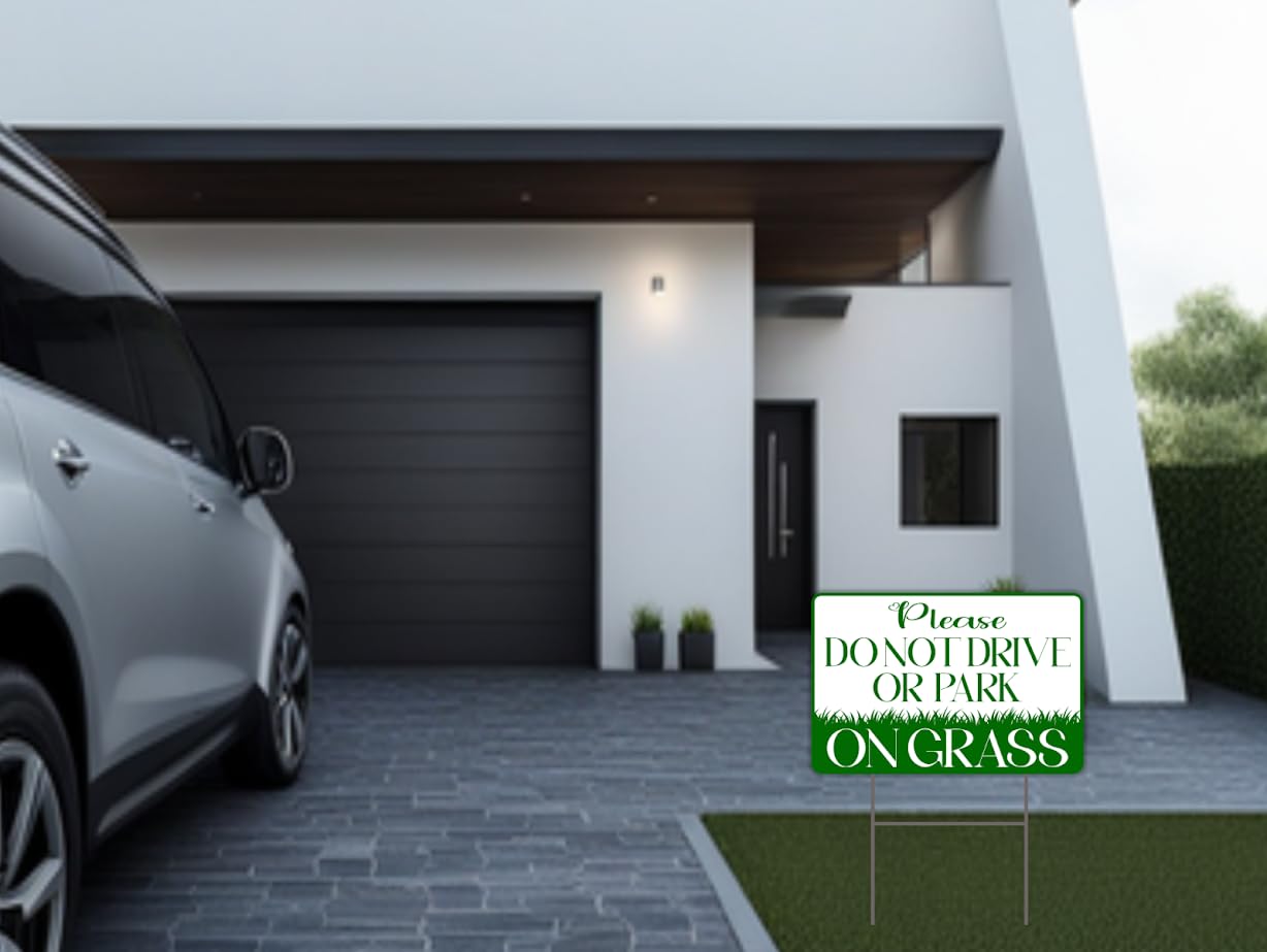 8x12 inch 6X Please Do Not Drive or Park on Grass Yard Plastic Signs - Keep off Grass Double Sided Sign - No Parking Signs with Stand - Stay Off Grass Stay Off Lawn No Parking on Grass Sign for Yard