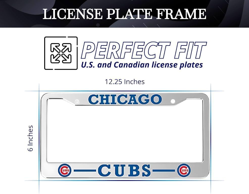 12.4x6.4 Inch License Plate Frames with 2 Holes and Screws - License Plate Frame Chicago for Car - Stainless Steel Frame for Front and Rear - American Plates Frames for All Cars - Standart Cars USA