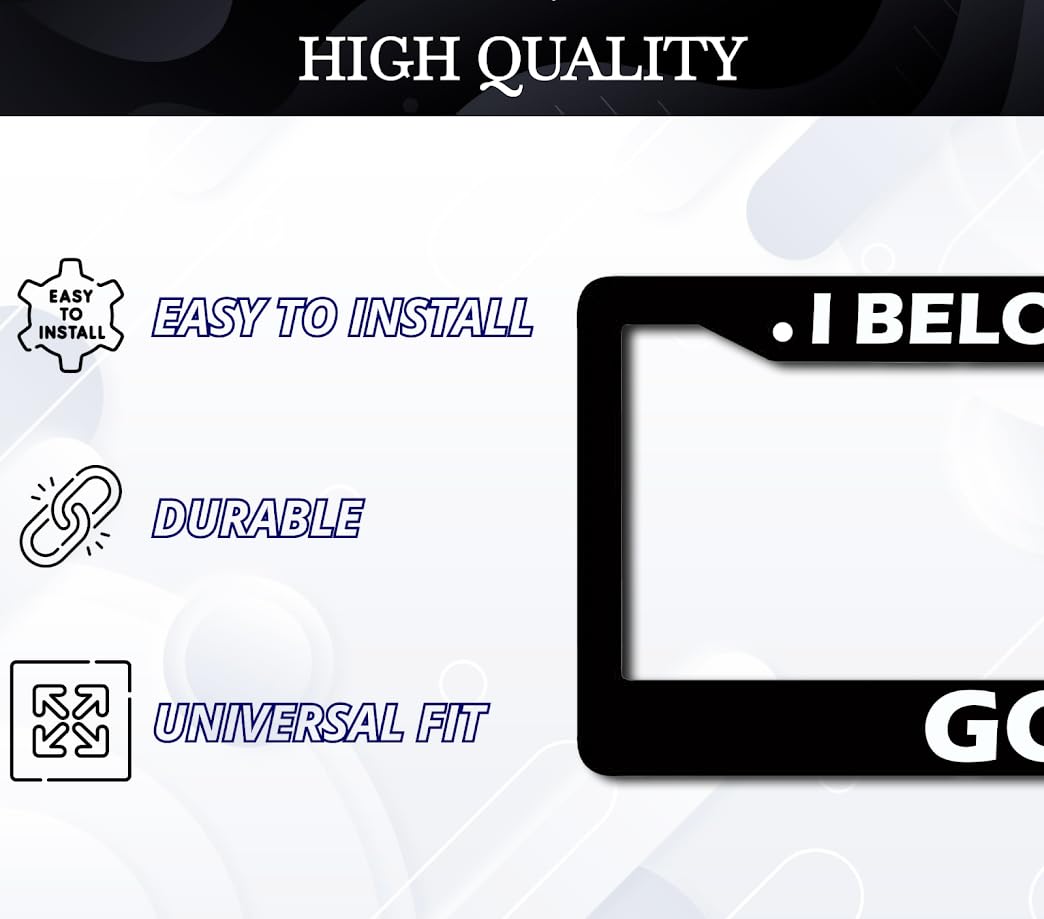 6x12.25 Inch Christian License Plate Frame with Quote I Belong to God with 2 Standard Slotted Mounting Holes and Screws - Decorated Aluminium Accessories Frame for USA Standard Cars