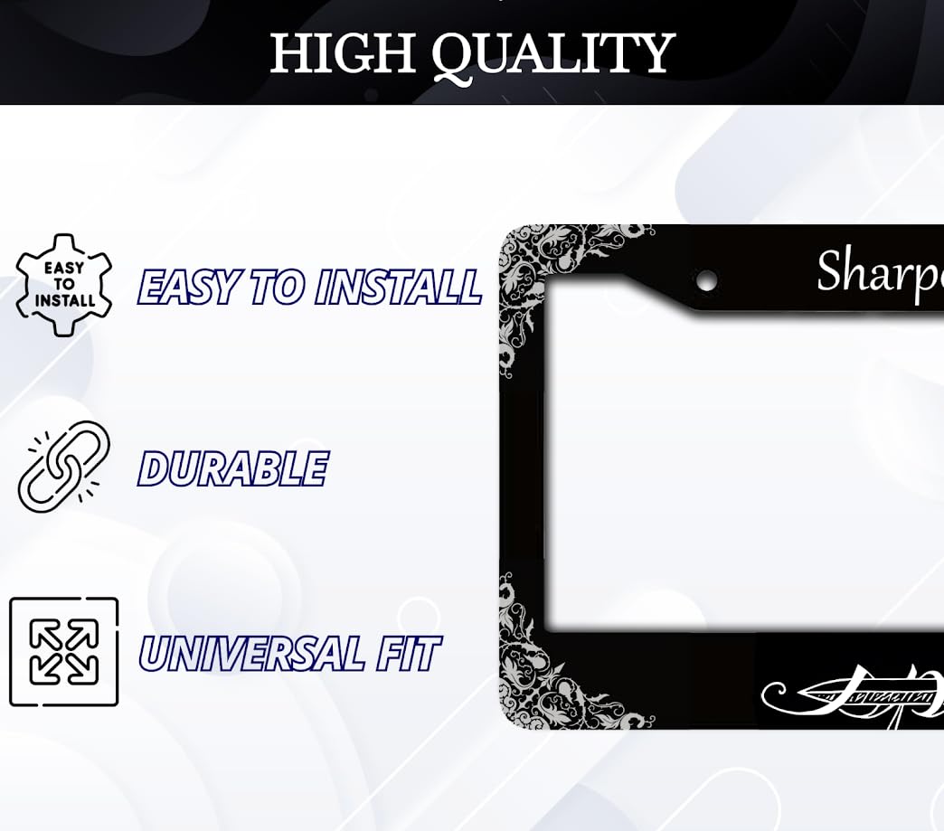 6x12.25 Inches Black License Plate Frame with Quote Sharpen The Soul with 2 Standard Slotted Mounting Holes and Screws - Aluminium Accessories for Your Number - Decorated Frames for Car
