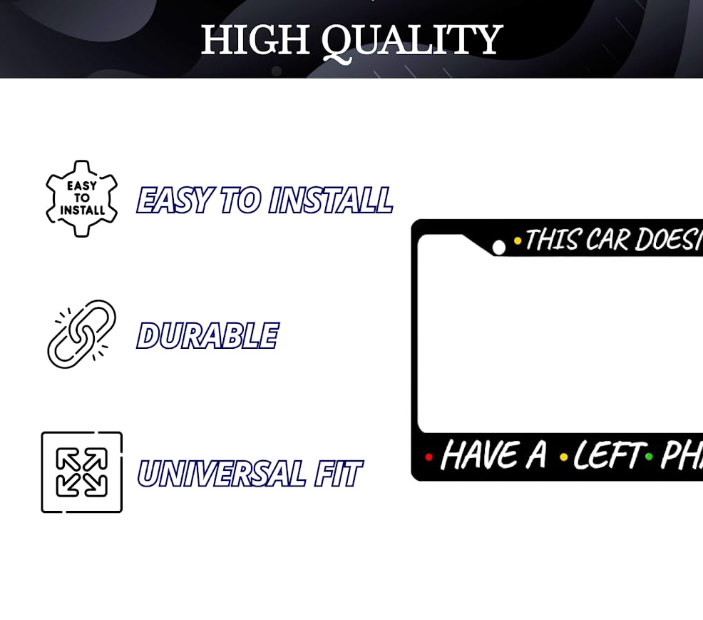 Car License Plate Frame This Car Doesn't, Have A Left Phalange - Metal Plate Frame with 2 Holes and Screws 6x12.25 inches - Standard Cars USA Stainless Steel Frame for Front and Rear