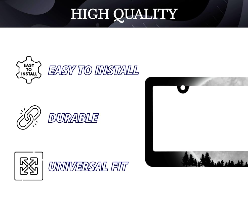 Full Moon Forest License Plate Frame with 2 Holes and Screws - Funny License Plate Frames Decorative - Cars for US Standard Frame for Front and Rear - Metal Plate Frame with Screws 6x12.25 inch