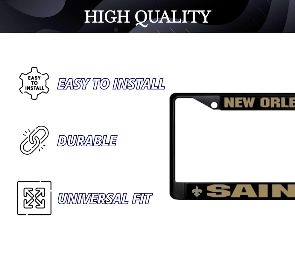 Personalized Car License Plate Frame - License Plate Frame New Orlean, Saints - Metal Plate Frame with 2 Holes and Screws 6x12.25 inches - Standart Cars USA Stainless Steel Frame for Front and Rear