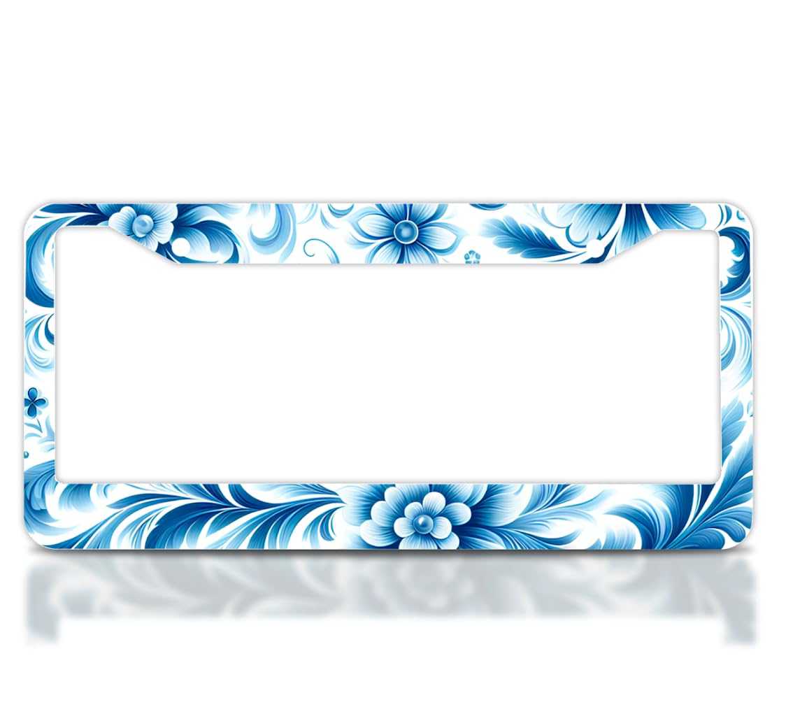 Personalized Front Floral License Plate Frame - Funny Accessories Decorative License Frame - License Plate Frames 6x12.25 Inch with Natural Flowers with 4 Standard Slotted Mounting Holes
