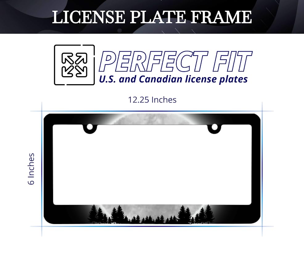 Full Moon Forest License Plate Frame with 2 Holes and Screws - Funny License Plate Frames Decorative - Cars for US Standard Frame for Front and Rear - Metal Plate Frame with Screws 6x12.25 inch