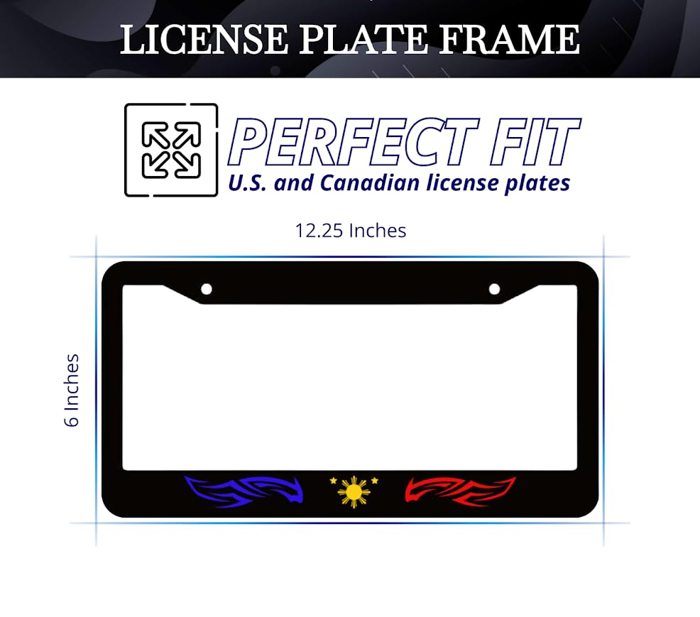 6x12.25 Inch License Plate Frame Philippines Star Tribal - Auto Parts License Plate Frame Decorative - Metal Black Car Frames with 2 Holes and Screws - Standart Cars USA Frame