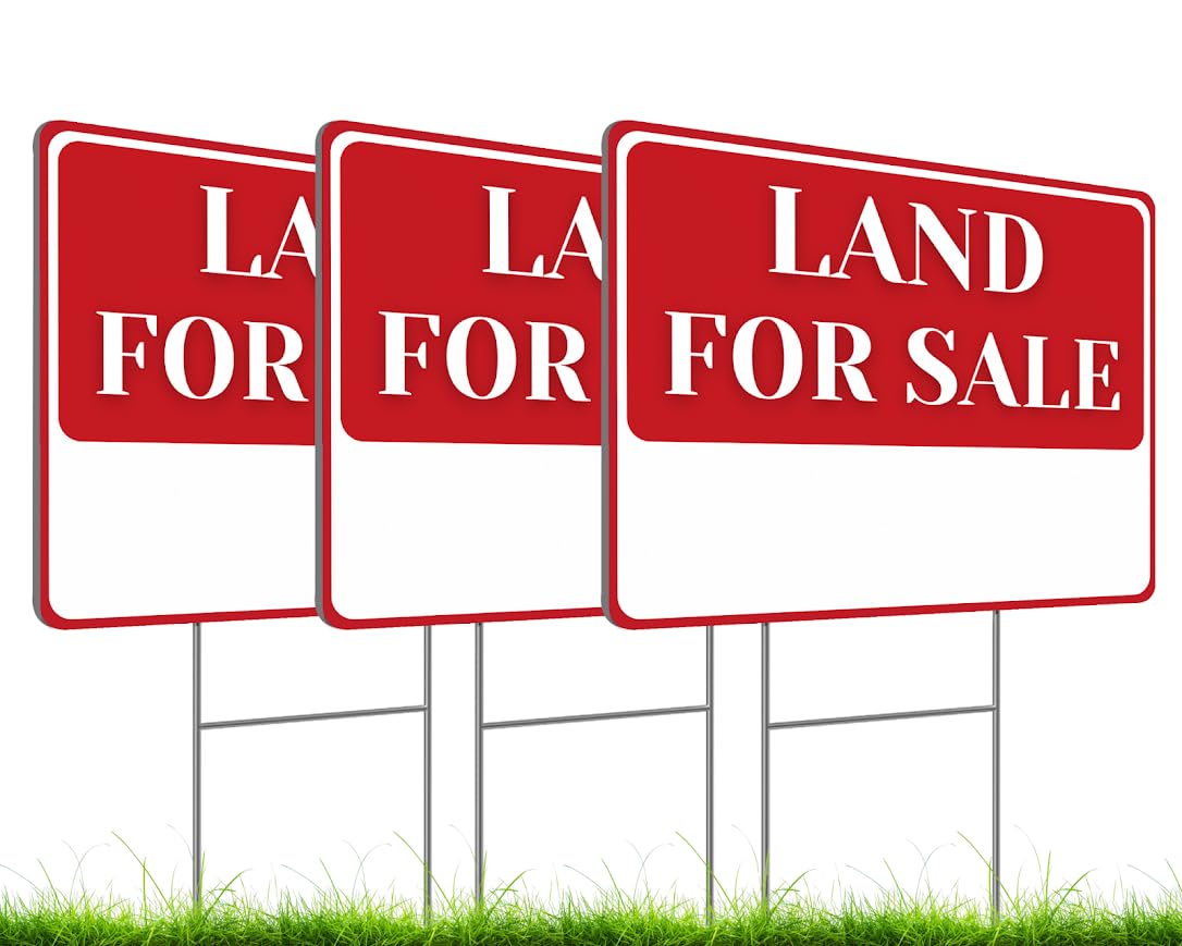 3X Double Sided 12x16 Inches Land for Sale Yard Sign with Metal Stakes - House For Sale Plastic Signs for Real Estate Agent Realtor Supplies - for Outdoor Home - Perfect for Home Owners Real Estate