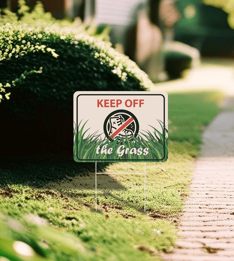 Set of 3 Double Sided 12x8 Inches Plastic Sign With H-Stakes "KEEP OFF the Grass" - Signs do not Walk on the Garden in the Yard - Please Dont Come in Сourtyard - Signage to Protect Your Lawn