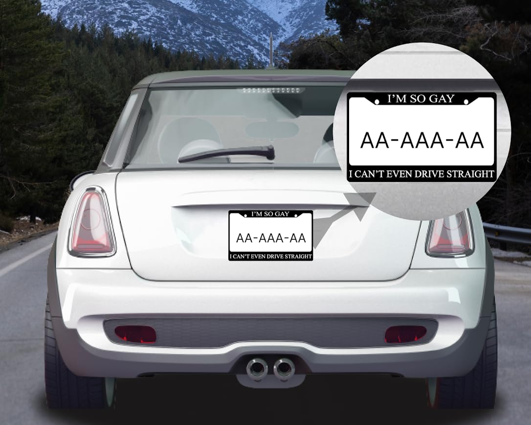 Car License Plate Frame for US Standard I'm So Gay I Can't Even Drive Straight - Stainless Steel Frame for Front and Rear - Metal Plate Frame with 2 Holes and Screws 6x12.25 inches