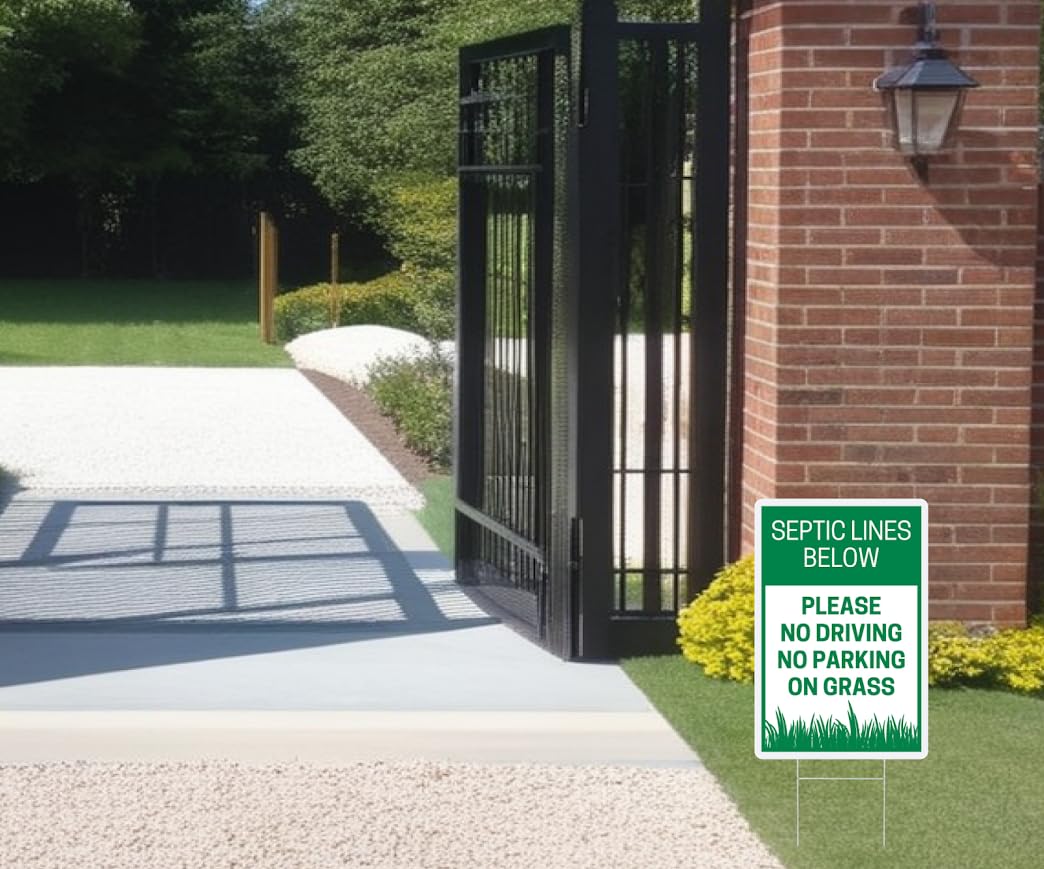 Set of 3 Double Sided 12x8 Inches Please No Driving No Parking On Grass Signs with Metal H-Stakes - Road Private Property No Parking Sign - Yard Lawn Stay Off Grass Signs Plastic Sign for Outdoor