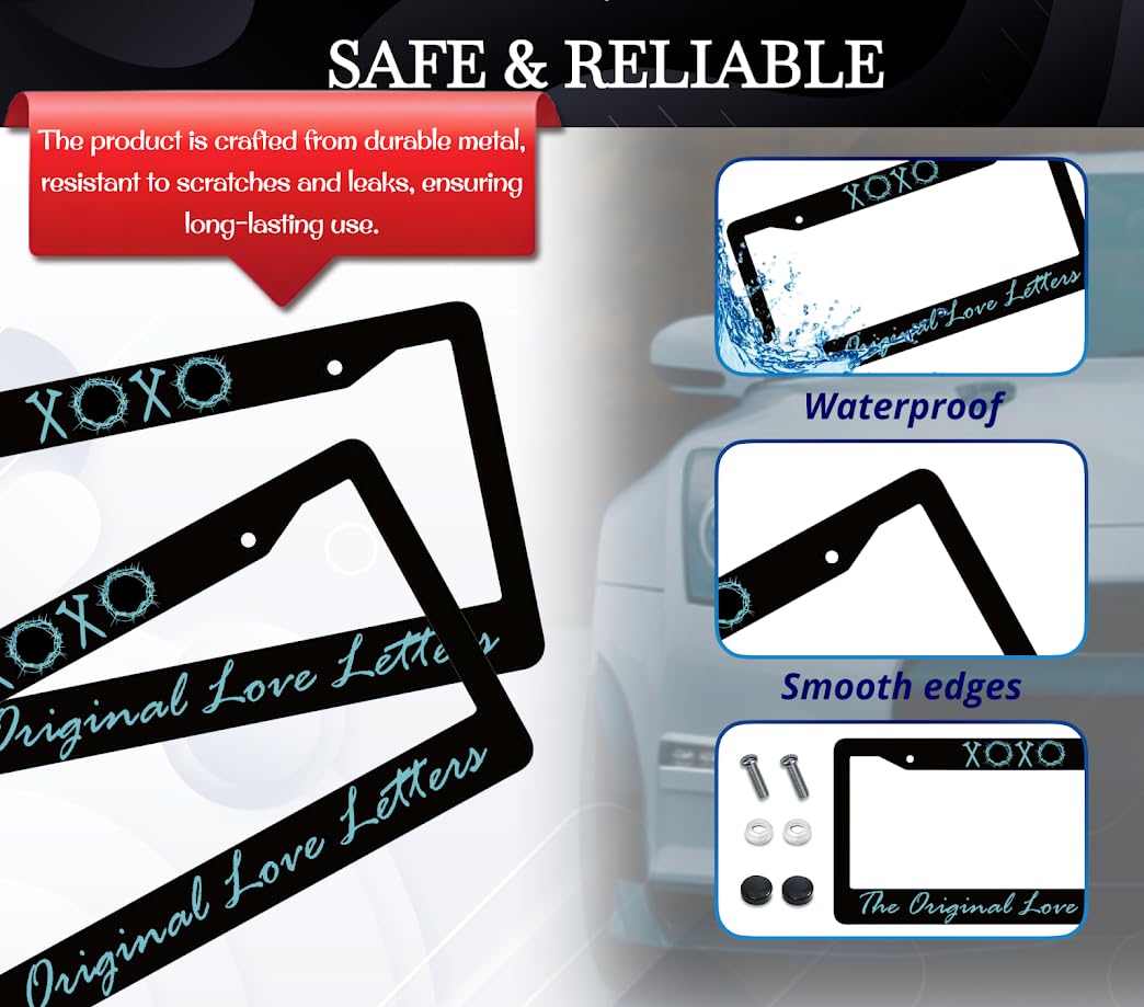 6x12.25 inch Personalized Car License Plate Frame with Quote XOXO. The Original Love Letters - Aluminium Standard Cars USA Frame for Front and Rear - License Plate Frames with 2 Holes and Screws