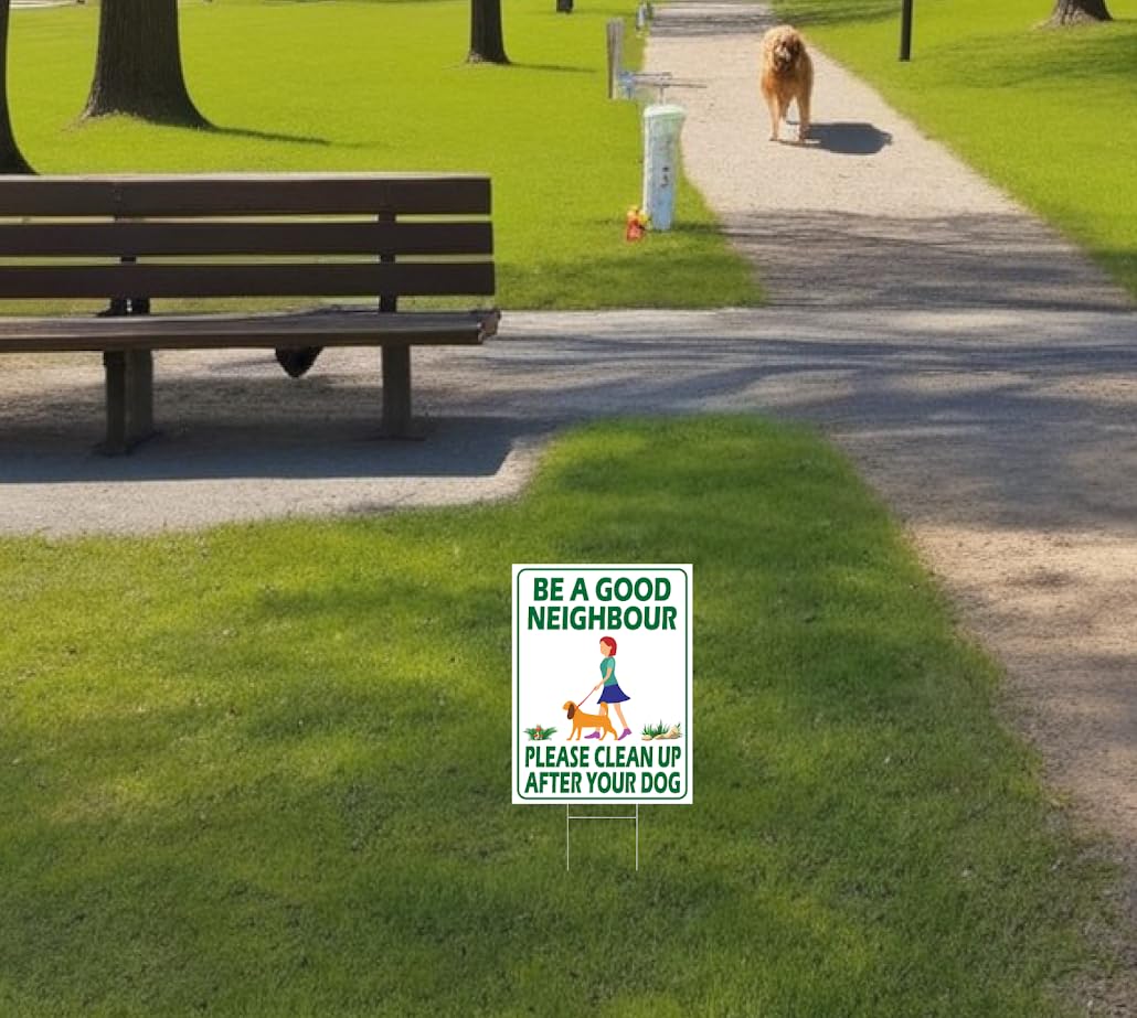 3X 12x8 Please Be a Good Neighbor Clean Up After Your Dog Plastic Signs With H-Stakes - Curb Your Dog no Pooping and Pee Lawn Double Sided Signs - No Dogs Poop Sign for Yard - No Dogs or Keep off Grass