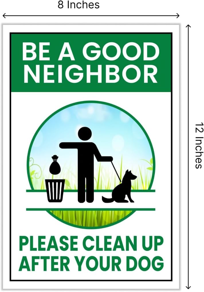 12x8 3X Neighbor Clean Up After Your Dogs Plastic Signs - No Dog Poop Double Sided Sign for Yard - No Dogs Allowed or Keep off Grass Sign - Curb Your Dog no Pooping and Peeing Lawn Signs with Stakes