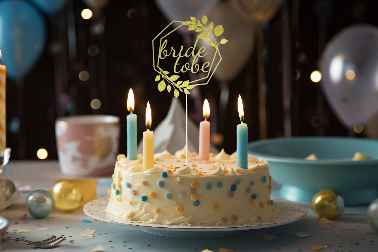 5.9x6.3 Inch Bride to Be Cake Topper - Gold Wedding Cake Paper Decoration Supplies - Bridal Shower Party Cake Decorations Gifts - Photo Booth Props - Bachelorette Party Decorational for Girls