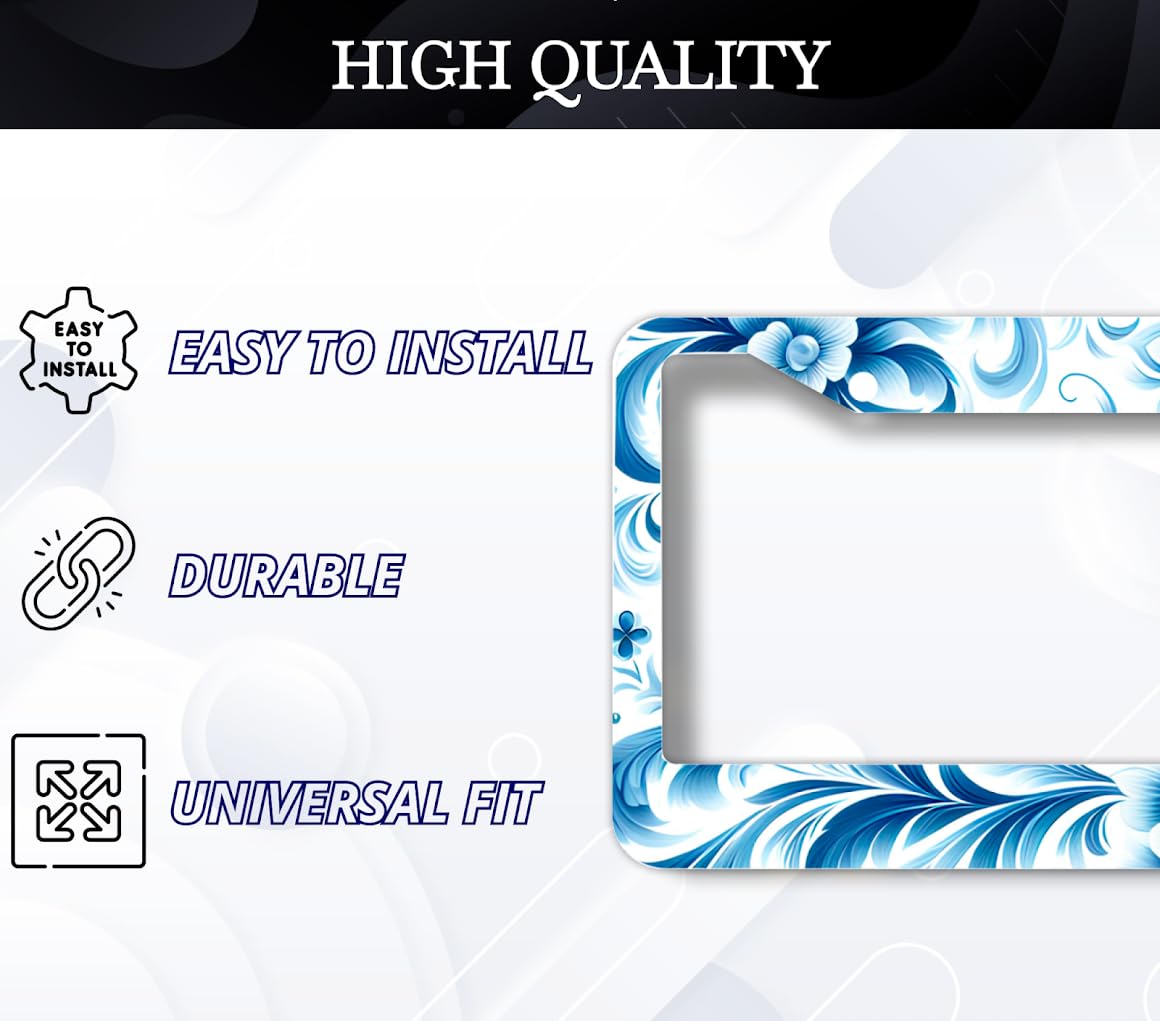 Personalized Front Floral License Plate Frame - Funny Accessories Decorative License Frame - License Plate Frames 6x12.25 Inch with Natural Flowers with 4 Standard Slotted Mounting Holes
