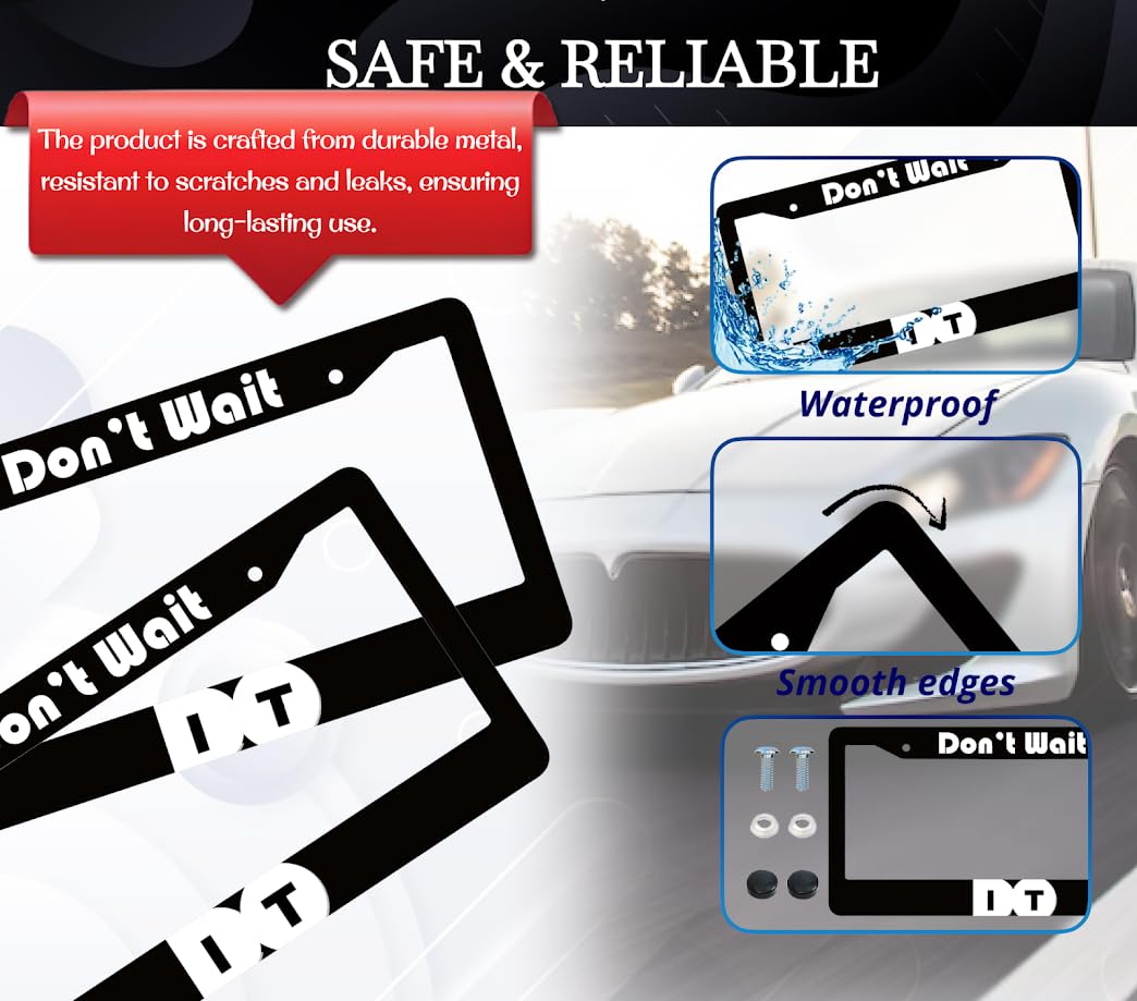 6x12.25 Inches Christian License Plate Frame with Quote Don't Wait Do It with 2 Standard Slotted Mounting Holes and Screws - Aluminium Accessories for Car - Decorated Frames for Your Number