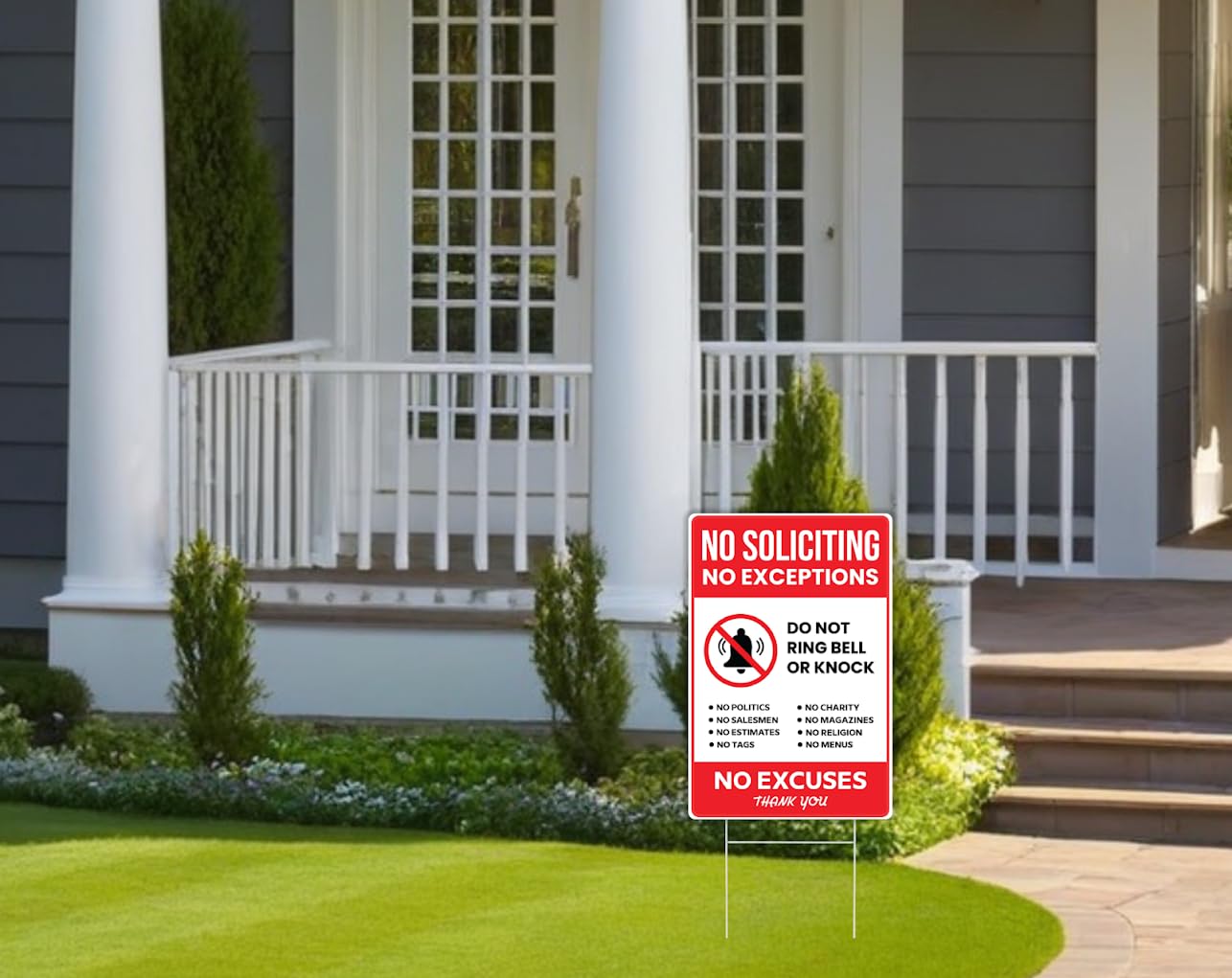 12x8 3X No Solicitation No Exceptions Double Sided Signs with Metal Stakes - Funny Decor for Home House Yard - No Exceptions Do Not Ring Bell No Knock Plastic Sign - No Excuses Lawn Sign for Outdoor