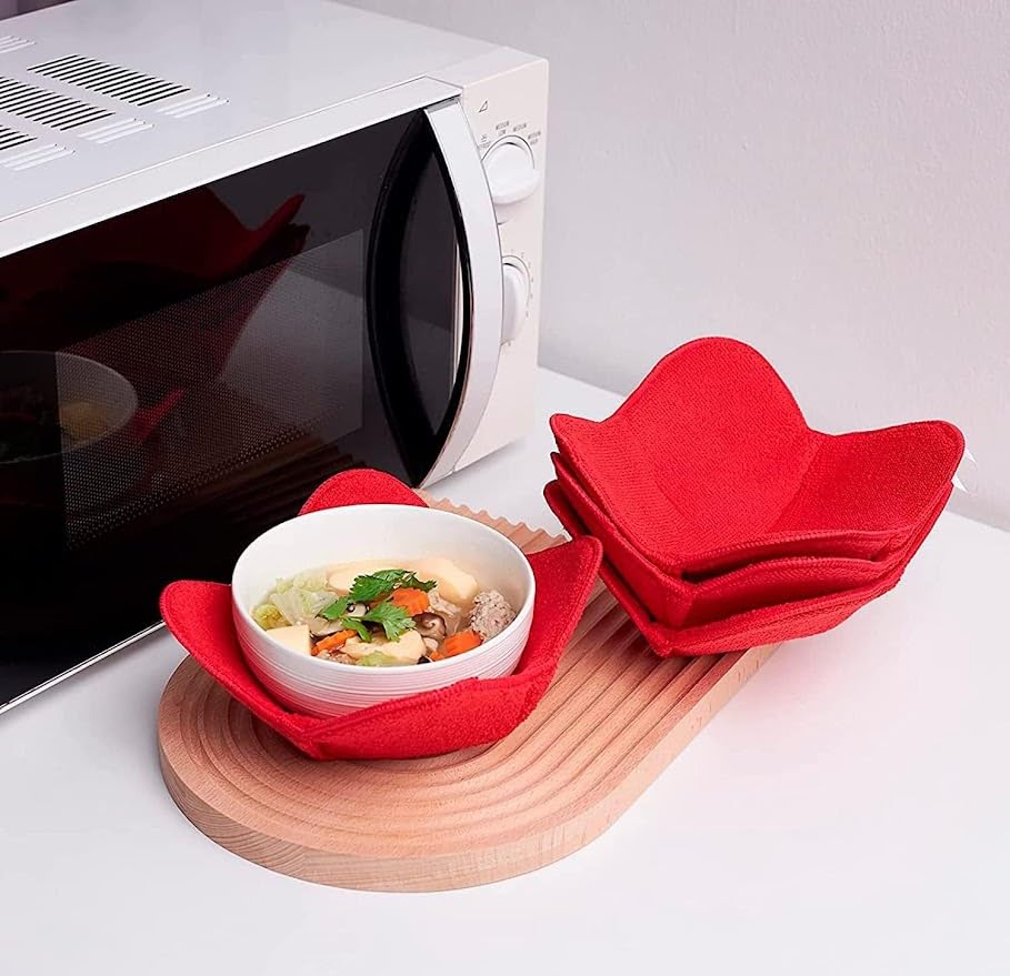 ULVEOL Set of 2 Pink Microwave Bowl Cloth Hot Pads Pot Holders Hot Pad Pot Holder Microwavable Bowl Cozies for Food, Ooma, Ramen Bowl Cozy or Soup Koozie, Good Kitchen Accessories, Gadgets