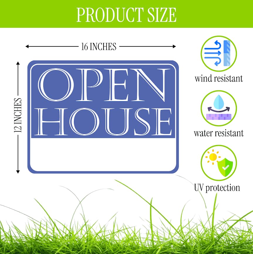 Set of 3 Double Sided 12x16 Inches Plastic Sign With H-Stakes "Open House" - Realtor Supplies for Your Yard or Area - Brokerage Companies by Real Estate - Signage Agents for the Sale of Your Property