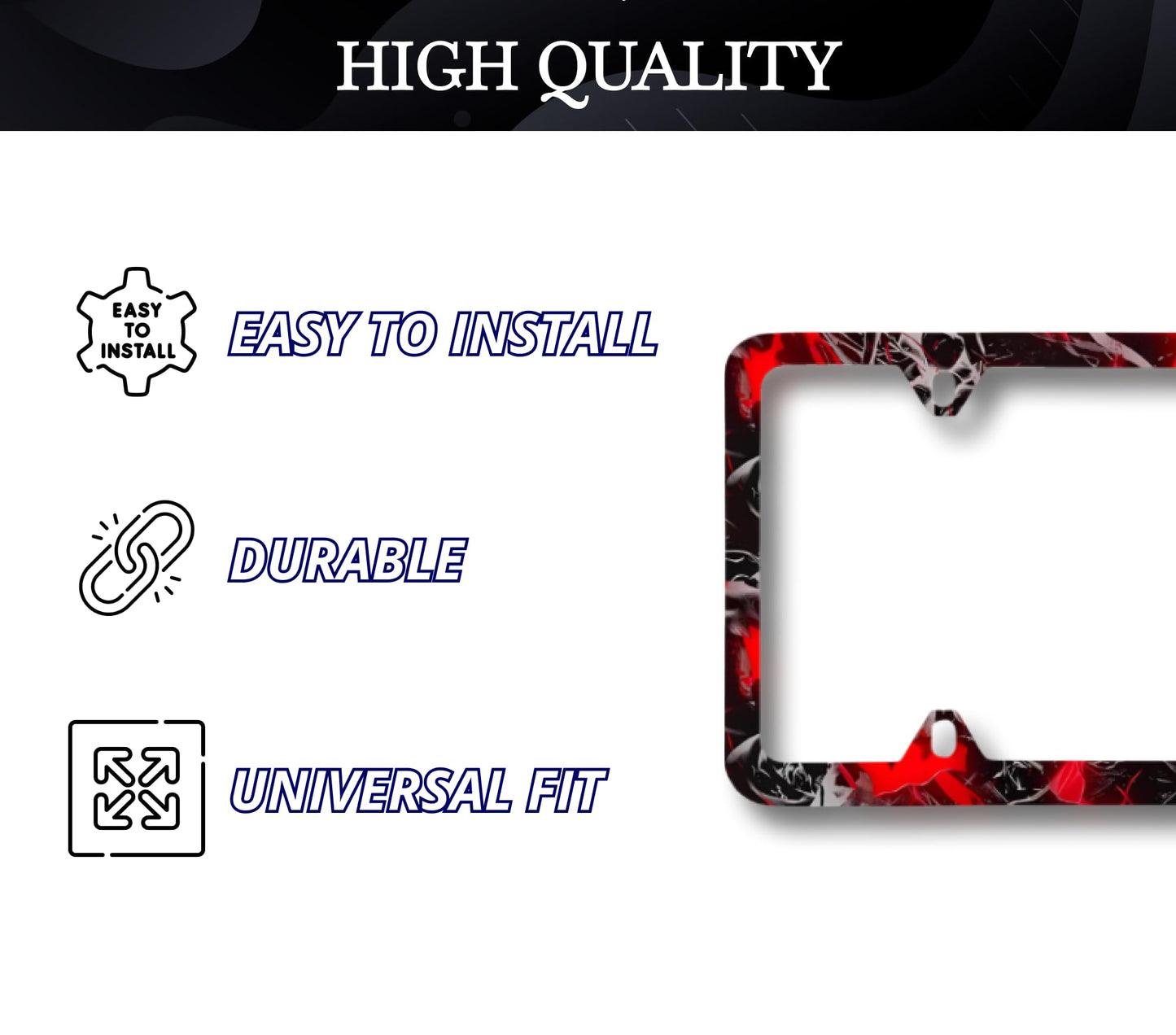 Set of 2 Blood Splattered Black License Plate Frame - Metal Black Car Frames with 4 Holes and Screws - Standart Cars USA Frame for Front or Rear - Black Plate Frame 6x12.25 inches