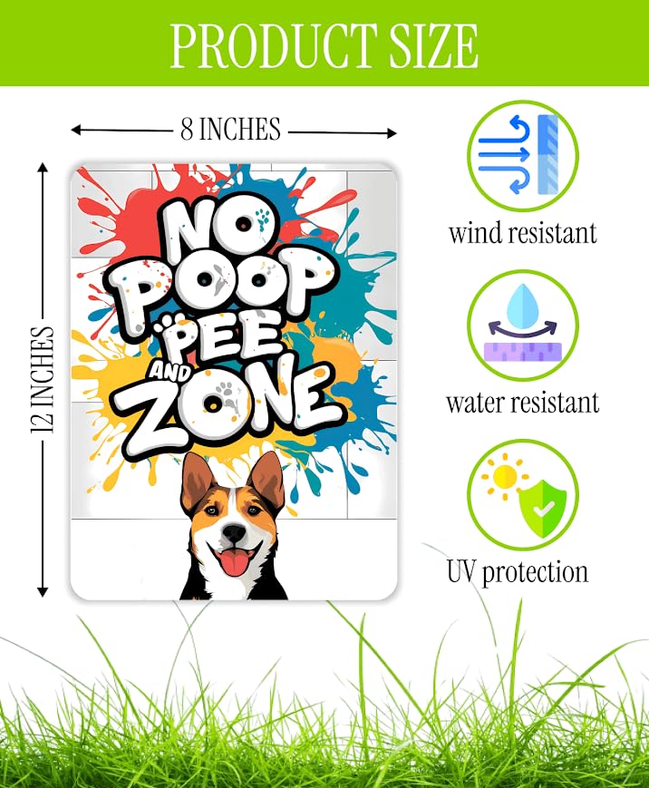 Set of 3 Double Sided 12x8 Inches Plastic Sign "No Poop and Pee Zone" - Signs No Dog Pooping and Peeing For Lawn - Signage With H-Stakes Pick Excrement Dogs Clean Up Behind Yard - Keep Pet Off Grounds