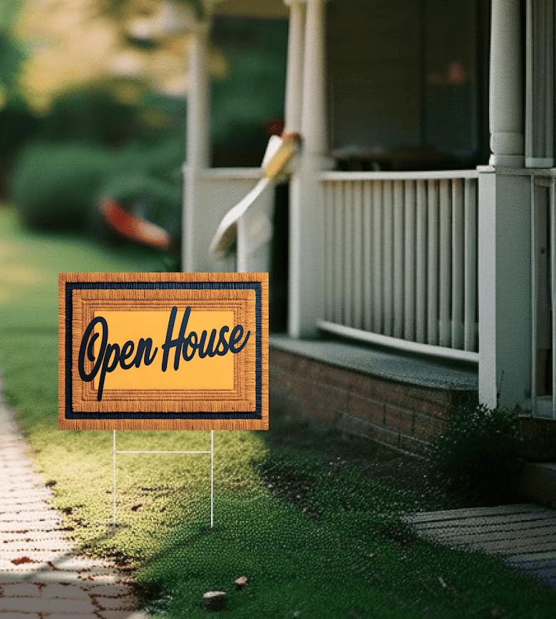 Set of 3 Double Sided 12x16 Inches Plastic Sign With H-Stakes "Open House" - Signs for Real Estate Agent Supplies - for Sale or Rent by Owner Yard Signage - Pointers for Brokerage Companies