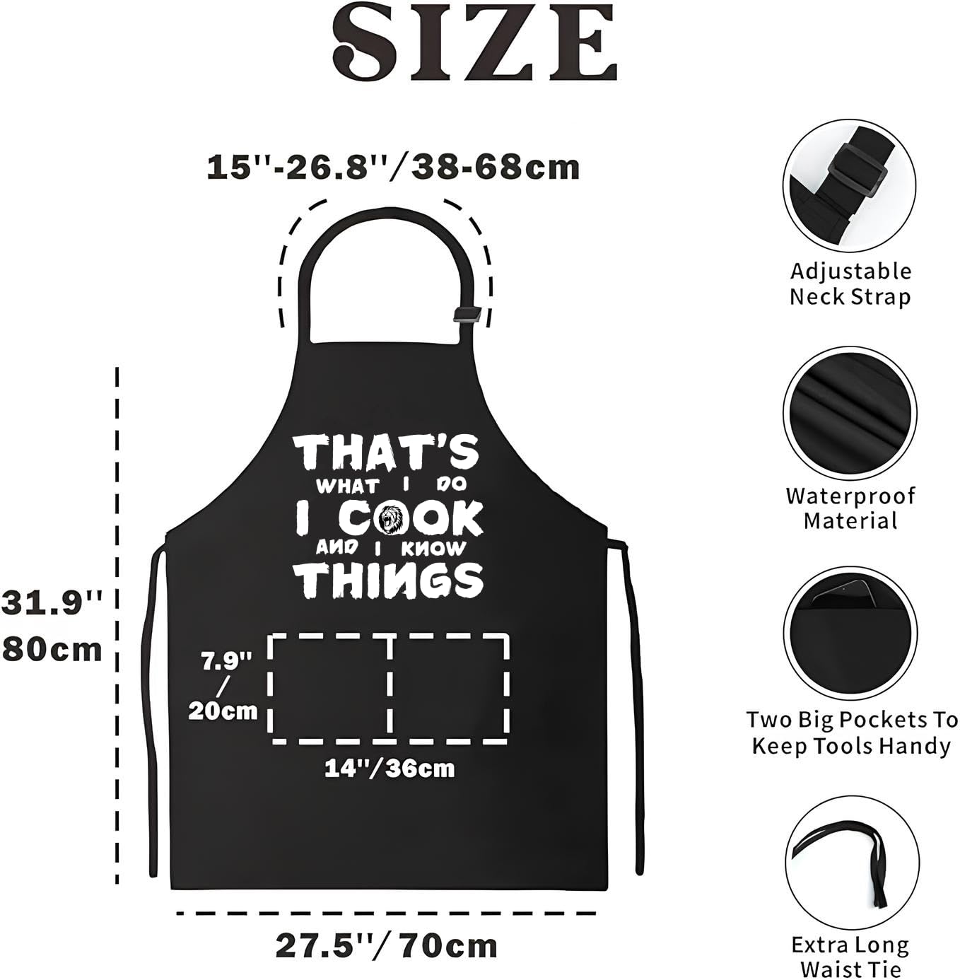 27.5x31.9 Inch Baking Polyester Aprons for Women and Men - Thats What I Do I Cook And I Know Things - Kitchen Cooking Aprons with 2 Pocket - Funny BBQ Black Chef Aprons - Birthday Gift for Baker