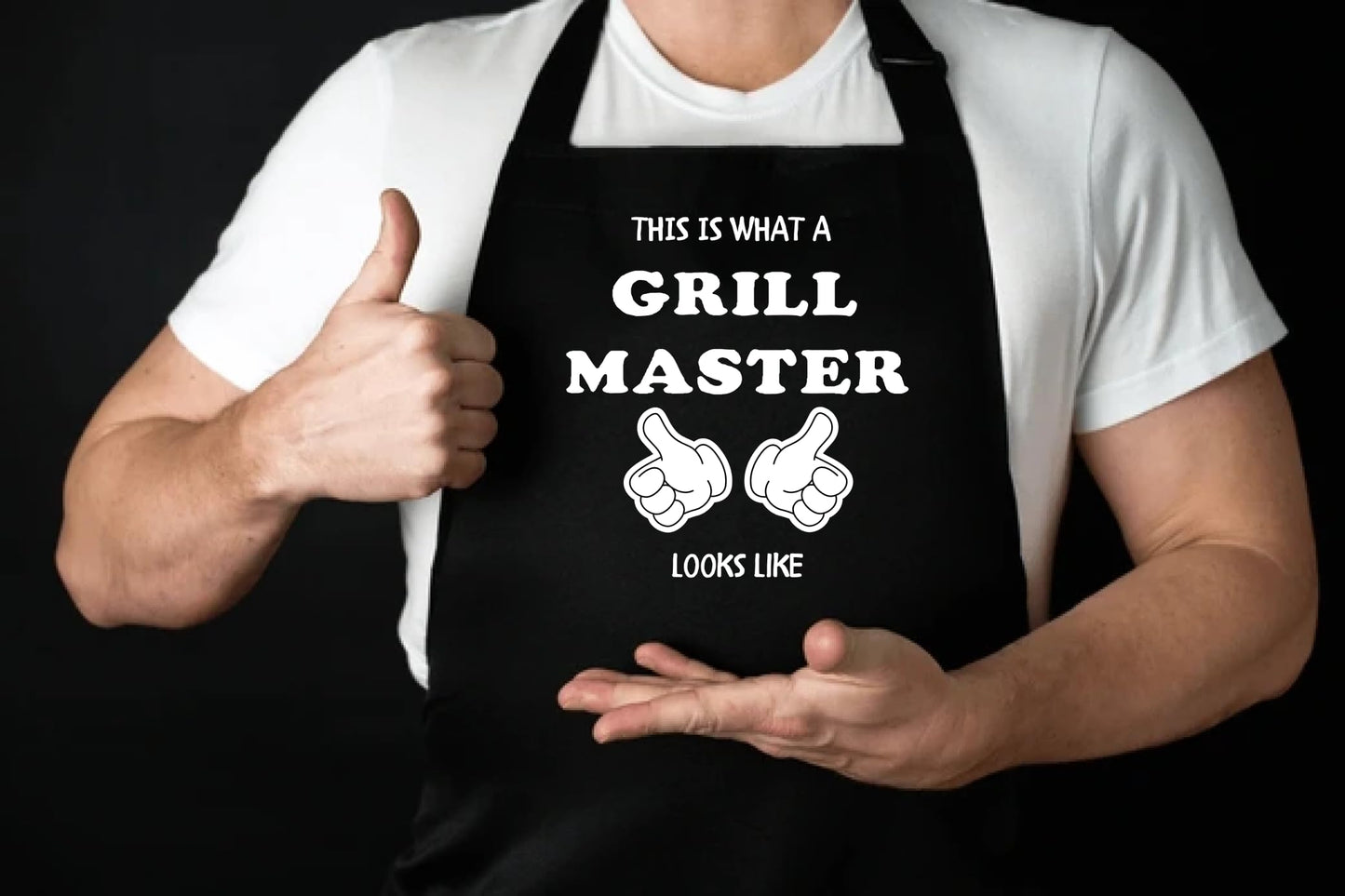 27.5x31.9 Inch Baking Polyester Aprons with 2 Pockets - This Is What A Grill Master Looks Like Prints Apron - Funny BBQ Black Chef Apron for Boys or Girls - Kitchen Cooking Aprons for Women and Man