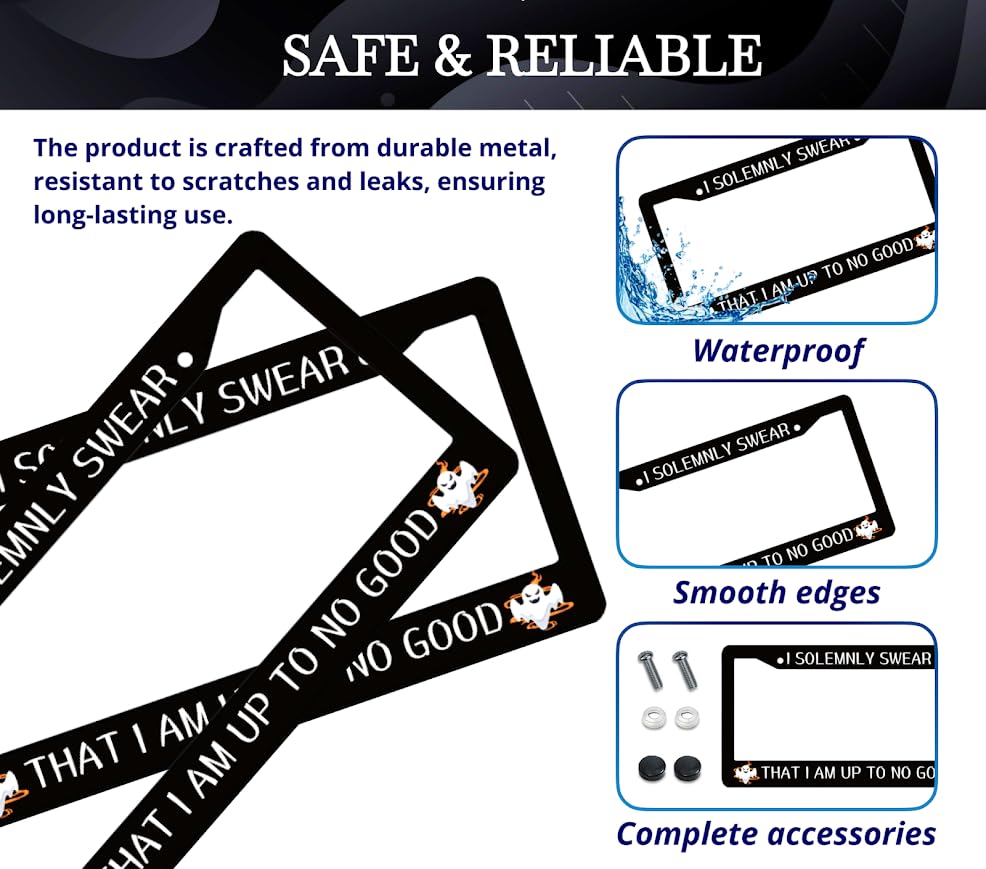 Car License Plate Frames with 2 Holes and Screws Frame I Solemnly Swear That I Am Up to No Good - License for US Standard Plate Frame Car Universal Accessories - Metal Plate Frame 6x12.25 inches