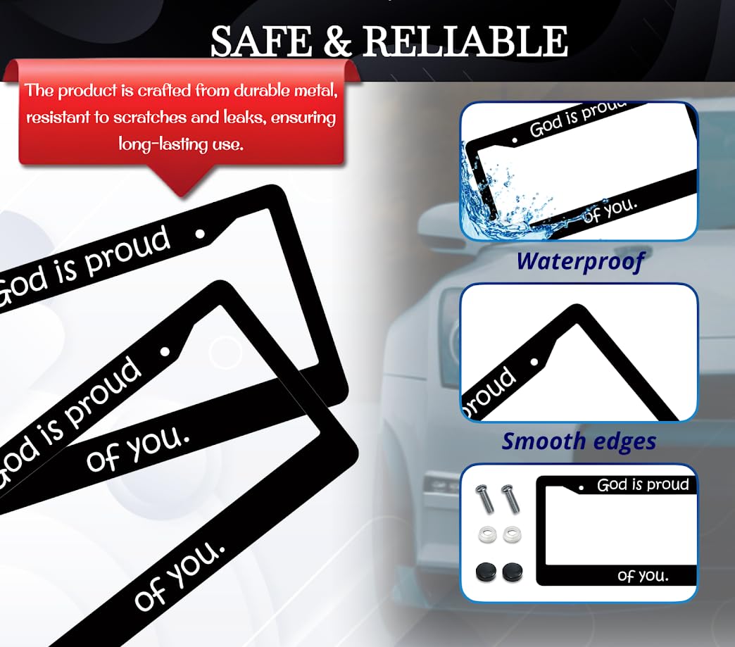 6x12.25 Inch God License Plate Frame for USA Standard God is Proud of You with 2 Holes and Screws - Fun Frames for Cars Accessories - Decorative Aluminium License Plate Frames for Front or Rear