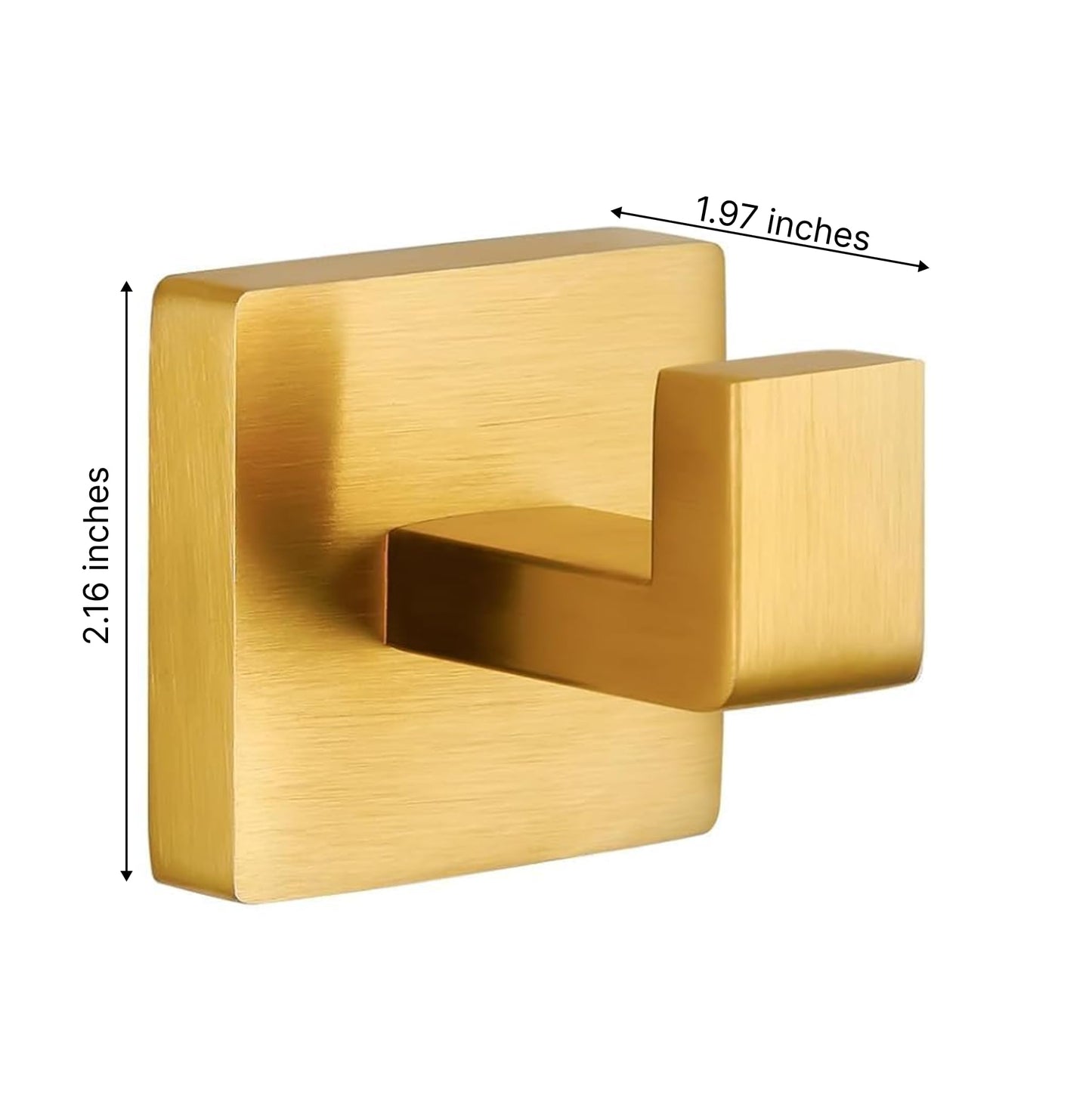 Set of 4 Gold Towel Hooks for Bathrooms - Robe Hook or Coat Holder - Brushed Stainless Steel Wall Mounted Square Hooks for Kitchen or Bedroom - Matte Gold Hook Hotel - Stylish Bath Hooks for Towels