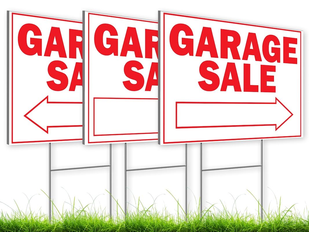 3X Double Sided 12x8 Garage Sale Sign - for Sale Signs With H-stakes Tall Stands Corrugated Plastic Plaque Custom Yard Signs with Lawn Stakes Personalized Street Sign - Garage Sale Open Door Signs
