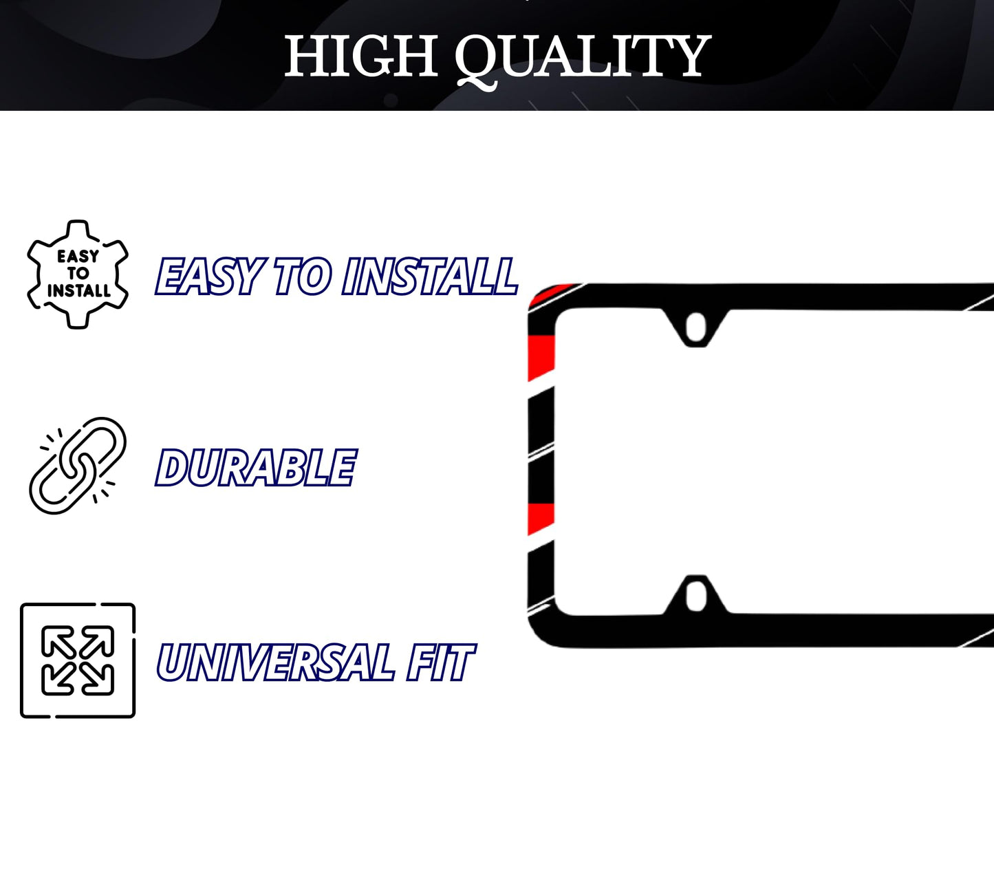 Set of 2 Personalized Car License Plate Frame for US Standard Frame with Red and Black - Stainless Steel Plate Frame with Screws 6x12.25 inches and 4 Holes and Screws - Decorative Frames for Auto