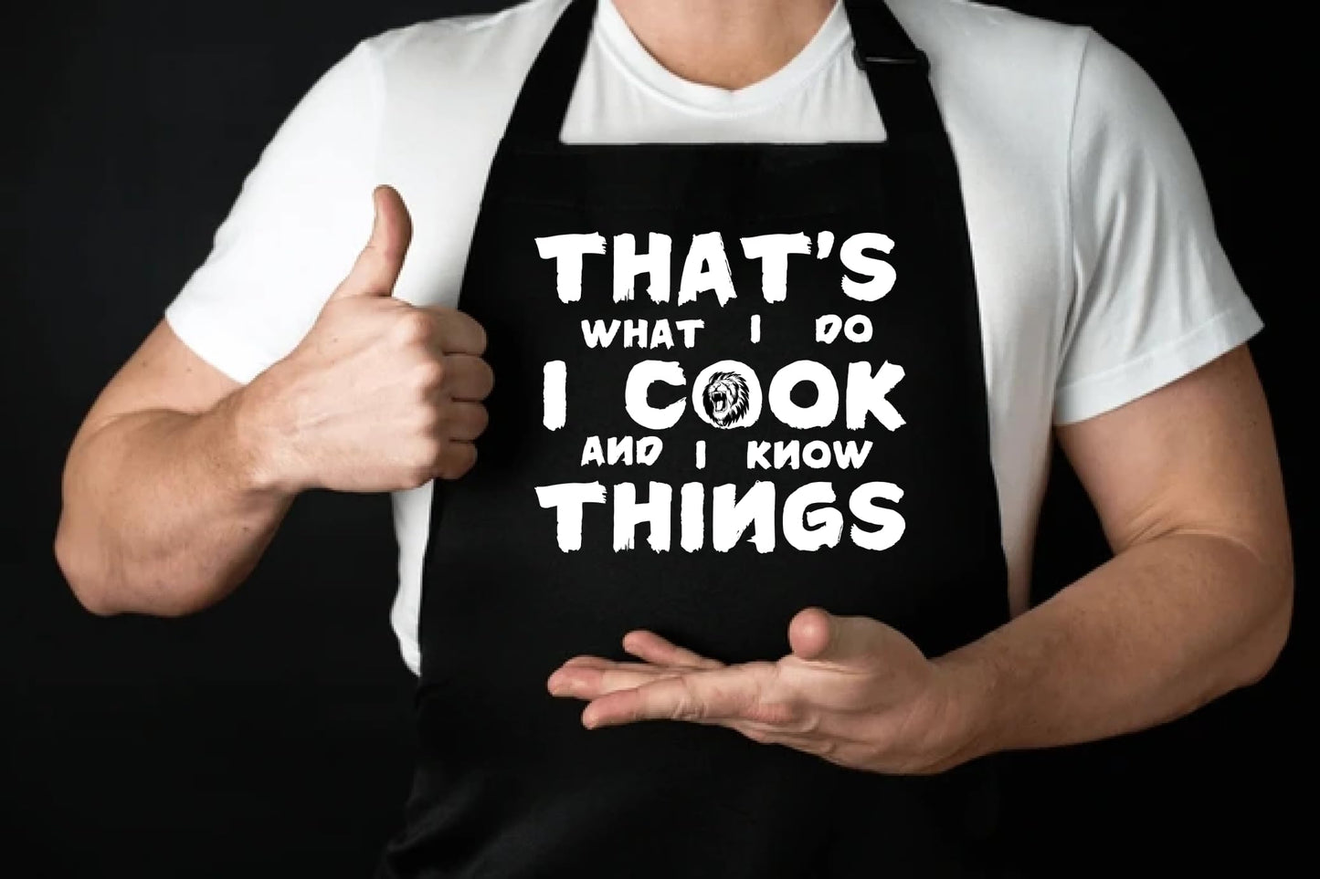 27.5x31.9 Inch Baking Polyester Aprons for Women and Men - Thats What I Do I Cook And I Know Things - Kitchen Cooking Aprons with 2 Pocket - Funny BBQ Black Chef Aprons - Birthday Gift for Baker