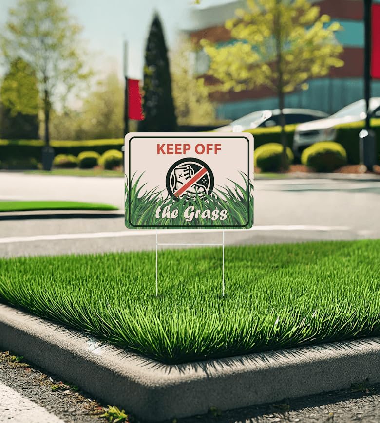Set of 3 Double Sided 12x8 Inches Plastic Sign With H-Stakes "KEEP OFF the Grass" - Signs do not Walk on the Garden in the Yard - Please Dont Come in Сourtyard - Signage to Protect Your Lawn