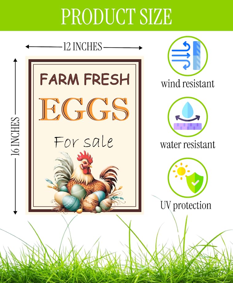 12x16 Inches Set of 3 Farm Fresh Eggs For Sale Plastic Sign with Metal H-Stakes - Double Sided Funny Signs Coop Decor - Farm Sale Eggs Home Decor for Outdoor and Indoor - Sold Here Yard Sign