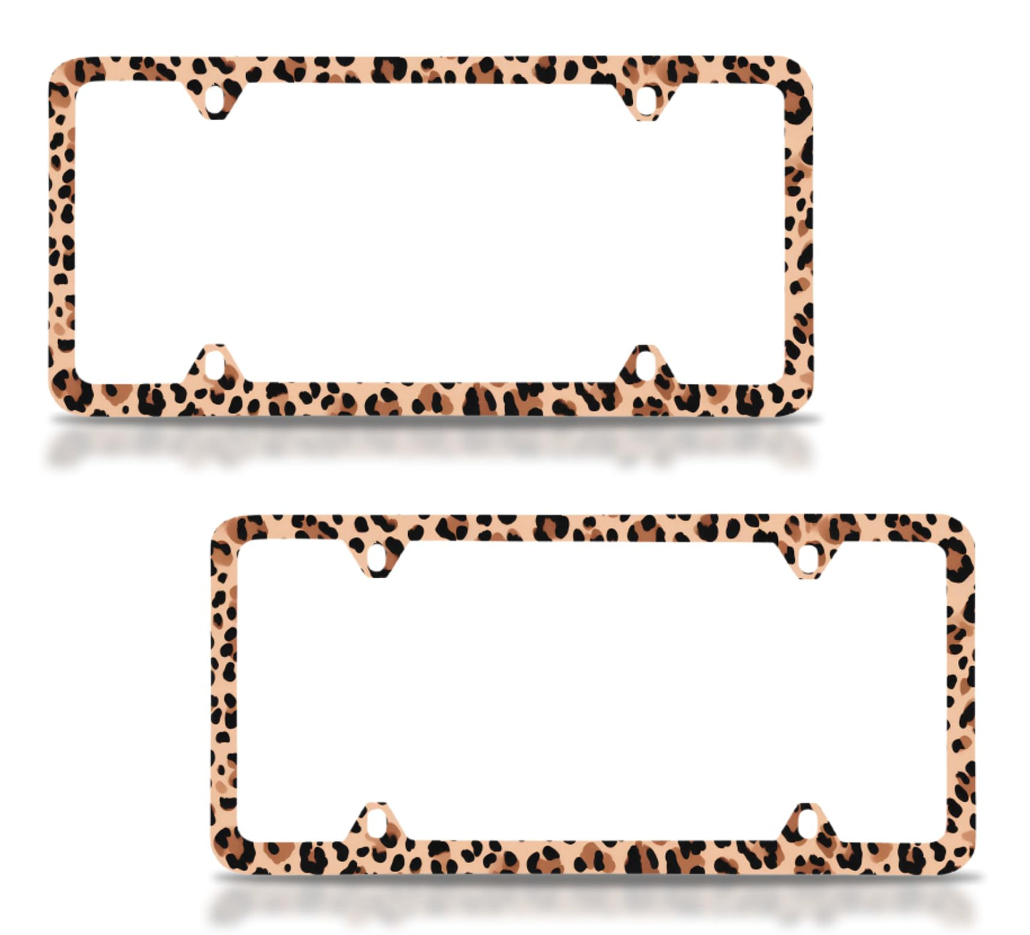 2X Personalized Car License Plate Frames for US Standard Frame with Leopard Cheetah Print - Stainless Steel Plate Frame with Screws 6x12.25 inch with 4 Holes and Screws - Leopard Decor Metal Frames